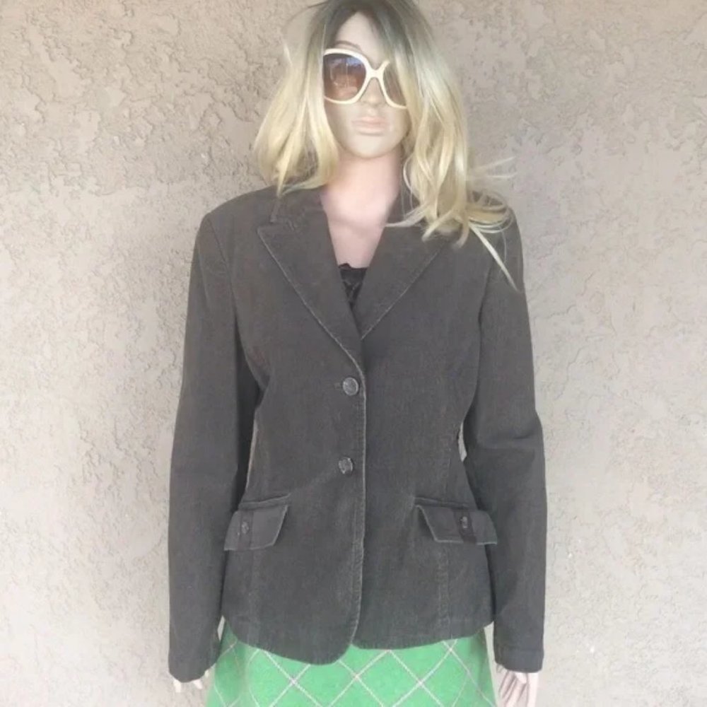 ST. John Sport Corduroy Leather Elbow Jacket Brown Size L #365
